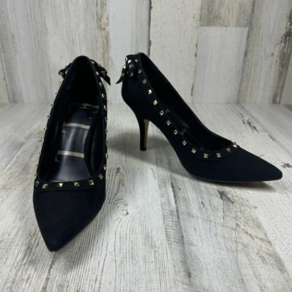 Black Suede Gold Rockstud Heels